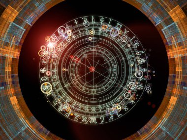 Arka plan tasarımı fraktal öğeleri, kutsal sembolleri ve Tasavvuf, gizli, Astroloji ve manevi konuda daireler. Kutsal daireler serisi.