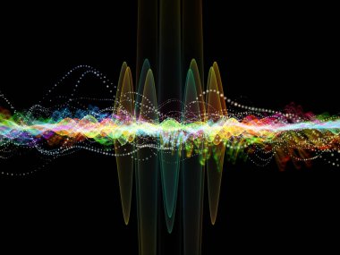 Dalga fonksiyonu serisi. Soyut renkli sinüs titreşimler, ışık ve ses ekolayzer, müzik konusunda fraktal öğeleri yapılmış tasarım spektrum ve kuantum olasılık