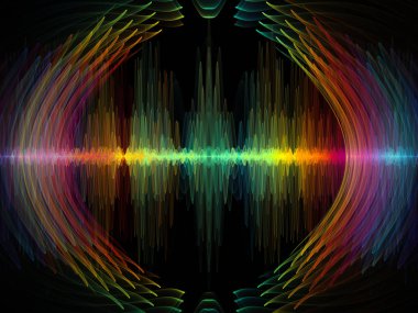 Dalga fonksiyonu serisi. Zemin renkli sinüs titreşimler, ışık ve ses ekolayzer, müzik konusunda tasarımlar tamamlayacak fraktal öğeleri spektrum ve kuantum olasılık