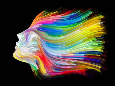 Yüz renk serisi. Tasarım insan profili ve boya bir metafor olarak yaratıcılık, tasarım, iç dünya, içgüdü ve sanatsal ruh konusunda hareketli renkli çizgiler oluşur