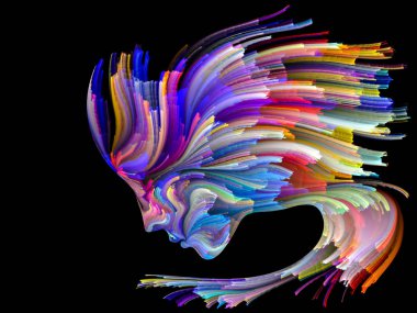 Yüz renk serisi. İnsan profili ve yaratıcılık, tasarım, iç dünya, içgüdü ve sanatsal ruh konusunda boya hareketli renkli çizgiler