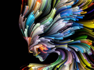 Yüz renk serisi. İnsan profili ve boya bir kavramı mecaz yaratıcılık, tasarım, iç dünya, insan doğası ve sanatsal ruhu konuda hareketli renkli çizgiler yaratıcı düzenleme