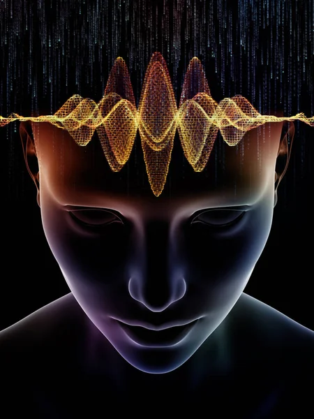 Mind Waves Series Background Composition Illustration Human Head Technology Symbols — Stock Photo, Image