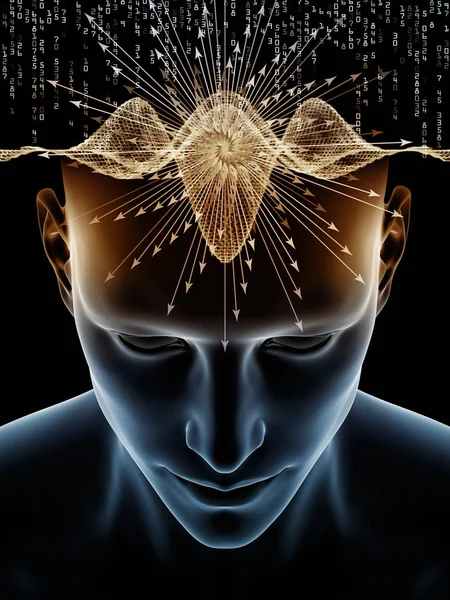 Serie Mind Waves Disposición Creativa Ilustración Cabeza Humana Los Símbolos — Foto de Stock