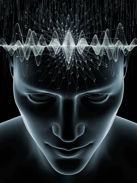 Serie Mind Waves Arreglo Ilustración Cabeza Humana Los Símbolos Tecnología —  Fotos de Stock