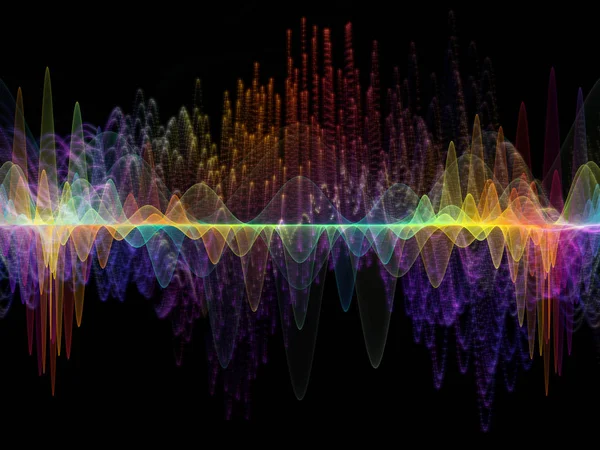 Wave Function series. Artistic abstraction composed of colored sine vibrations, light and fractal elements on the subject of sound equalizer, music spectrum and  quantum probability