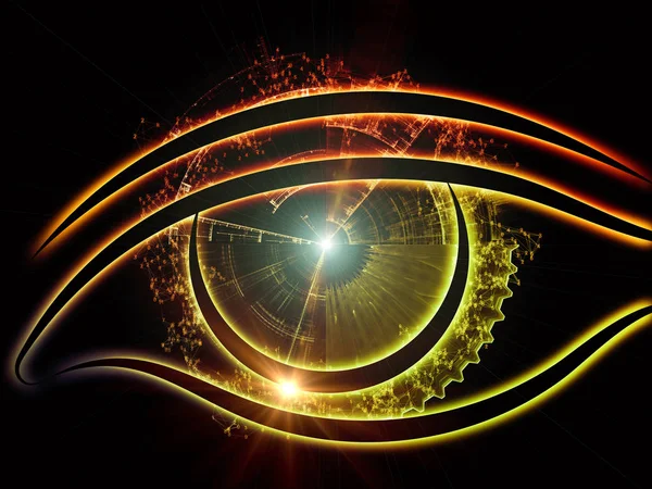知識シリーズの目 現代の科学技術の主題のメタファーとして目のアイコンと情報のシンボルで構成されるデザイン — ストック写真