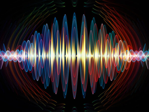 Wave Function series. Composition of  colored sine vibrations, light and fractal elements to serve as backdrop for projects on sound equalizer, music spectrum and  quantum probability