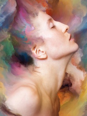 Dünya serisi. Duygular, duygular, iç dünya, yaratıcılık ve hayal gücü üzerine kadın portresinin bileşimi.