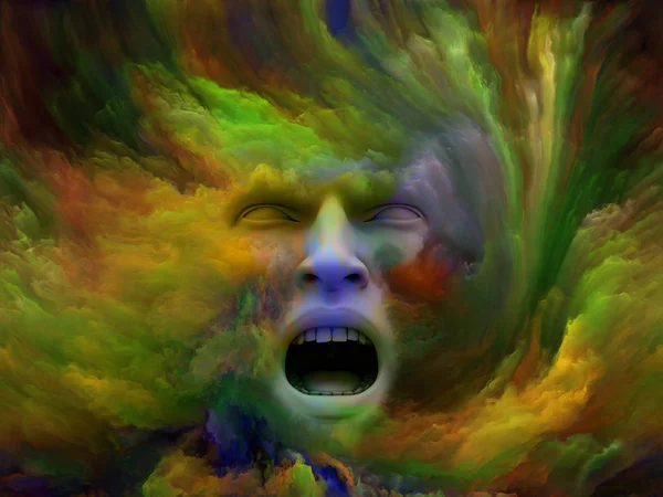 Przeszkadza Mgła Serii Illustrtion Ludzką Twarzą Przekształcone Farba Fraktal Metaforycznego — Zdjęcie stockowe