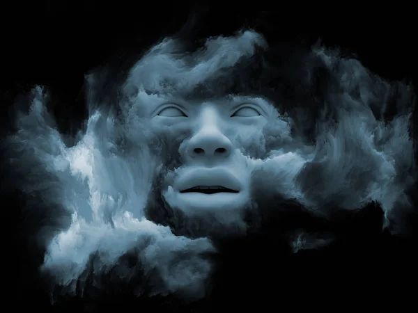 Mind Fog series. 3D illustration of human face morphed with fractal paint for works on inner world, dreams, emotions, creativity, imagination and human mind
