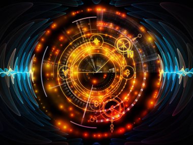 Astral kızdırma serisi. Tasarım maneviyat, büyü ve Tasavvuf konusunda bir metafor olarak kutsal geometri hatları, Astroloji sembolleri ve ışıklar oluşur