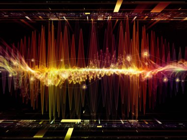 Dalga fonksiyonu serisi. Arka plan tasarımı renkli sinüs titreşimlerin, ses ekolayzer, konu üzerinde öğeleri ışık ve fraktal müzik spektrum ve kuantum olasılık