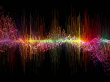 Dalga fonksiyonu serisi. Sanatsal soyutlama oluşan renkli sinüs titreşimler, ışık ve fraktal elemanlarının ses ekolayzer, müzik konusunda spektrum ve kuantum olasılık