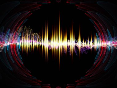 Dalga fonksiyonu serisi. Zemin oluşan renkli sinüs titreşimleri, ışık ve fraktal öğeleri ve ses ekolayzer, projelerde kullanıma uygun müzik spektrum ve kuantum olasılık