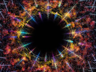 Dalga Fonksiyonu serisi. Ses eşitleyici, müzik spektrumu ve kuantum olasılığı için renkli sinüs titreşimleri, ışık ve fraktal elementlerin grafiksel bileşimi