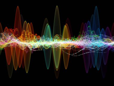 Dalga fonksiyonu serisi. Renkli sinüs titreşimler etkileşimi, ses ekolayzer, konu üzerinde öğeleri ışık ve fraktal müzik spektrum ve kuantum olasılık