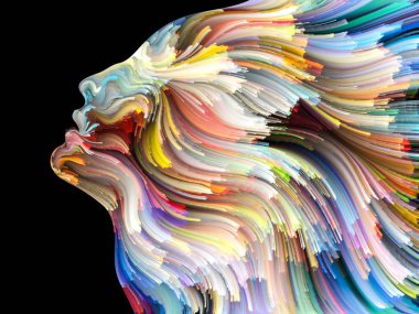 Yüz renk serisi. İnsan profili ve boya bir kavramı mecaz yaratıcılık, tasarım, iç dünya, insan doğası ve sanatsal ruhu konuda hareketli renkli çizgiler yaratıcı düzenleme