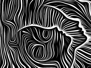 İç Geometri serisi. İnsan Yüzü 'nün geleneksel ahşap kesim tarzında kompozisyonu insan ruhu, iç drama, sanat, şiir ve maneviyat projeleri için uygun bir zemin olarak hazırlanmıştır.