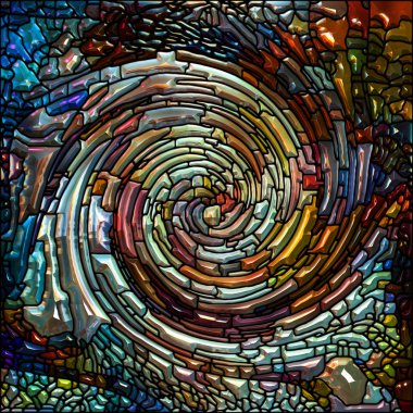 Spiral burgu serisi. Sanatsal soyutlama vitray girdap desen, renk parçacıkları, renkli tasarım, yaratıcılık, sanat ve hayal gücü bu konuda oluşur