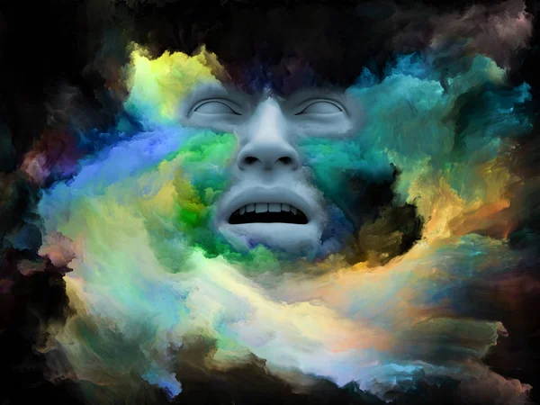 Gedankennebel Serie Darstellung Des Menschlichen Gesichts Mit Fraktaler Farbe Geeignet — Stockfoto