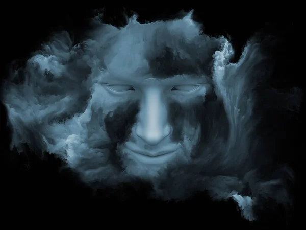Mind Fog series. 3D illustration of human face morphed with fractal paint for works on inner world, dreams, emotions, creativity, imagination and human mind