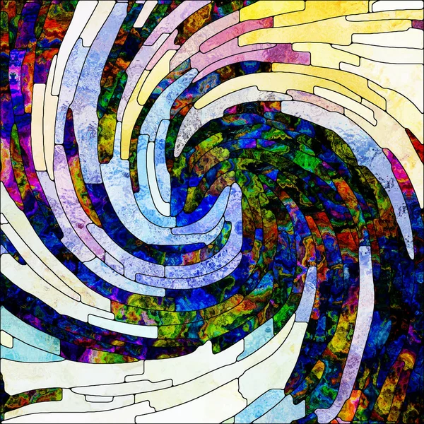 スパイラル回転シリーズ カラフルなデザイン 創造性 想像上のプロジェクトの背景として適切なフラグメントのステンド グラス色の渦巻き模様のパターンの構成 — ストック写真