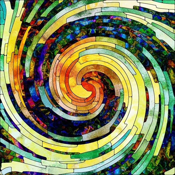 Serie Espiral Twirl Fondo Vidrieras Patrón Remolino Fragmentos Color Sobre —  Fotos de Stock