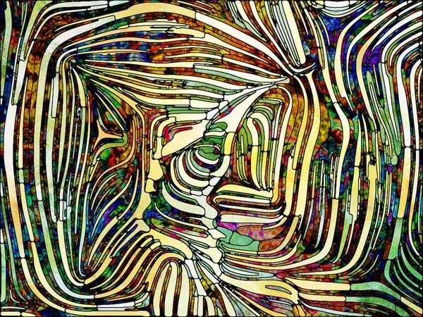 Unity of Fragmented World series. Backdrop of  stained glass pattern of color fragments and human face to complement your design on the subject of ultimate unity of existence