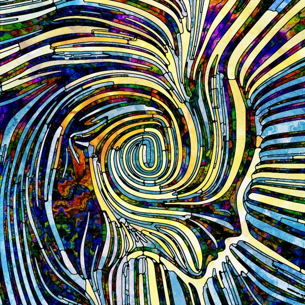 Human face elements and abstract colorful stained glass design on the subject of spirituality, creativity, imagination and art