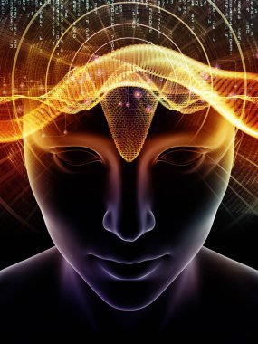 Dalgalar serisi için sorun. Zemin insan kafası ve teknoloji simgeler 3d çizimi oluşmaktadır ve bilinç, beyin, akıl ve yapay zeka projelerde kullanıma uygun