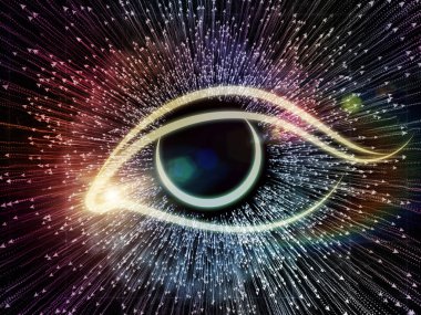 Bilgi serisi gözü. Yaratıcı düzeni göz simgesini ve ok konuda bilim, eğitim ve modern teknoloji kavramı mecaz olarak seri çekim
