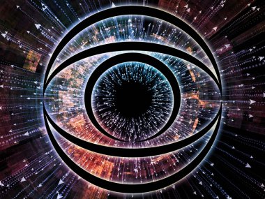 Bilgi serisi gözü. Bilim, eğitim ve modern teknoloji konusunda göz simgesini ve ok patlama