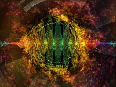 Dalga fonksiyonu serisi. Renkli sinüs titreşimlerin görsel açıdan hoş kompozisyon, ışık ve fraktal elemanları inşaat üstünde ses ekolayzer, için müzik spektrum ve kuantum olasılık