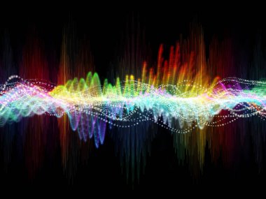 Dalga fonksiyonu serisi. Renkli sinüs titreşimler etkileşimi, ses ekolayzer, konu üzerinde öğeleri ışık ve fraktal müzik spektrum ve kuantum olasılık