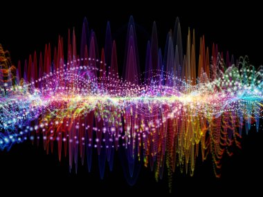 Dalga fonksiyonu serisi. Renkli sinüs titreşimler etkileşimi, ses ekolayzer, konu üzerinde öğeleri ışık ve fraktal müzik spektrum ve kuantum olasılık