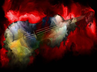 Müzik rüya serisi. Keman ve soyut renkli boya inşaat üstünde müzik aletleri, melodi, ses, performans sanat ve yaratıcılık için tasarlamak zemin