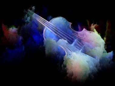 Müzik rüya serisi. Konu müzik aletleri, melodi, ses, performans sanat ve yaratıcılık kavramı mecaz olarak keman ve soyut renkli boya yaratıcı düzenleme