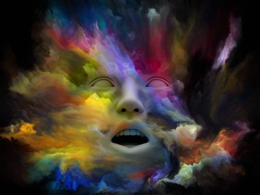 Sis serisi için sorun. iç dünyası, hayalleri, duygu, yaratıcılık, hayal gücü ve insan aklının konusunda bir metafor olarak fraktal boya ile insan yüzü 3D render morphed