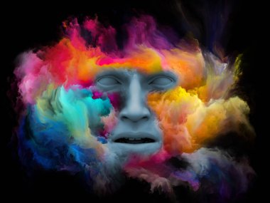 Sis serisi için sorun. İnsan yüzü fraktal boya ile iç dünyası, hayalleri, duygu, hayal gücü ve yaratıcı zihin konusunda bir metafor olarak şekillendirilen 3d render tasarım oluşan