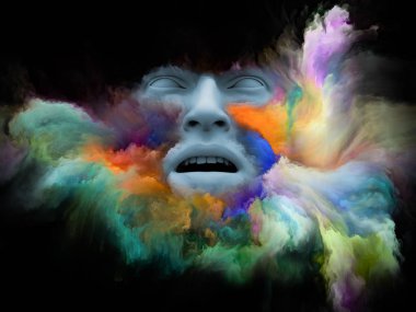 Sis serisi için sorun. Fraktal boya iç dünyası, hayalleri, duygu, yaratıcılık, hayal gücü ve insan aklının projelerde için uygun bir zemin olarak ile insan yüzü 3D render morphed