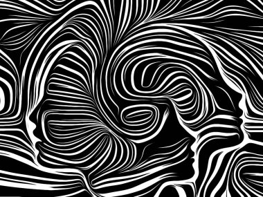 İç geometri serisi. Arka plan tasarım insan yüzü insan ruhunun, iç tiyatro, sanat, şiir ve Maneviyat konusundaki geleneksel gravür tarzında render