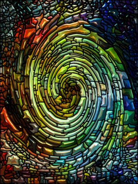 Spiral burgu serisi. Vitray girdap desen, renkli tasarım, yaratıcılık, sanat ve hayal gücü bu konuda renk parçalarının düzenlenmesi
