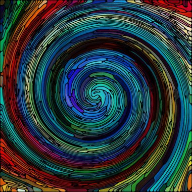 Spiral burgu serisi. Görsel kompozisyon vitray girdap desen renk parçaları inşaat üstünde renkli tasarım, yaratıcılık, sanat ve hayal için hoş
