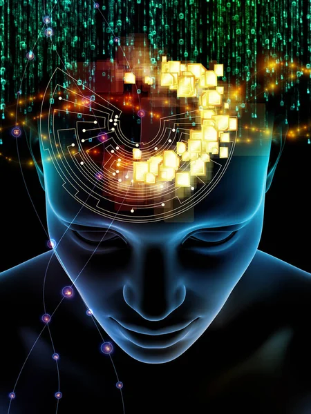 Elements Mind Series Illustration Human Head Symbols Technology Subject Science — Stock Photo, Image