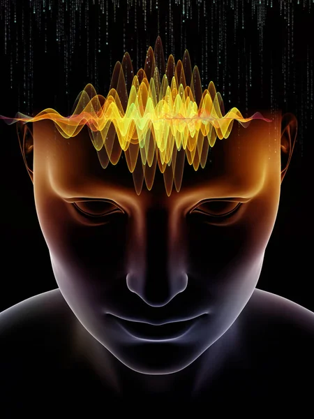 Mind Waves Series Backdrop Composed Illustration Human Head Technology Symbols — Stock Photo, Image