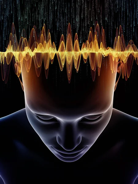 Serie Mind Waves Composición Ilustración Cabeza Humana Los Símbolos Tecnología —  Fotos de Stock