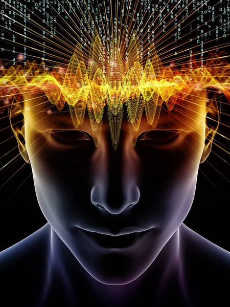 Serie Mind Waves Composición Ilustración Cabeza Humana Símbolos Tecnológicos Para — Foto de Stock