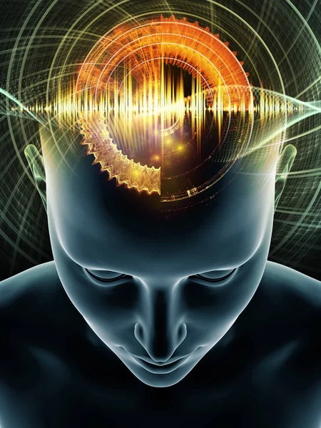 波シリーズを心します 人間の頭および人工知能 知性脳意識をテーマに技術記号の イラストレーションの背景組成 — ストック写真