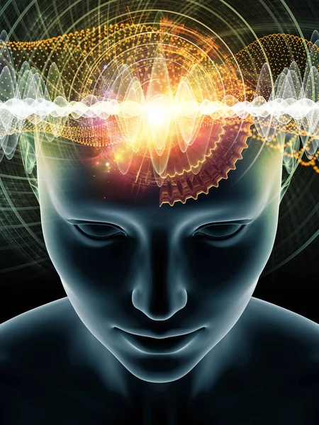 Seria Mind Waves Interacțiunea Ilustrației Capului Uman Simbolurilor Tehnologice Tema — Fotografie, imagine de stoc